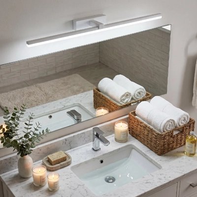 Applique murale salle de bain moderne offrant un éclairage uniforme pour le miroir.