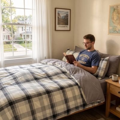 Housse de couette en coton avec motif à carreaux pour un style chaleureux