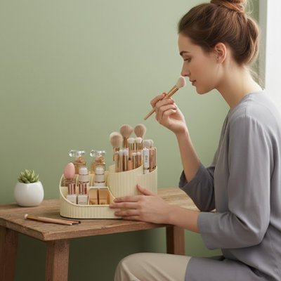 Organisateur maquillage compact pour garder les produits de beauté bien organisés.