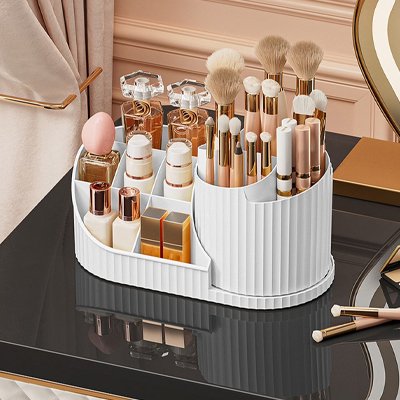 Organisateur maquillage moderne offrant un rangement pratique et élégant.