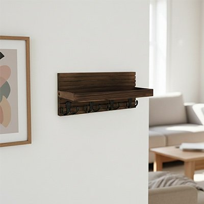 Porte clé mural marron au design moderne, idéal pour organiser l'entrée de la maison.