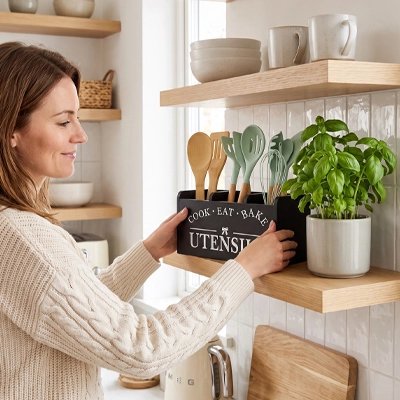 Pot ustensiles Cuisine robuste pour ranger spatules, cuillères et fouets.