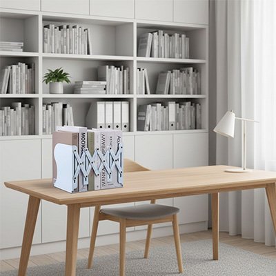 Serre livres extensible utilisé sur une bibliothèque pour un rangement optimisé.