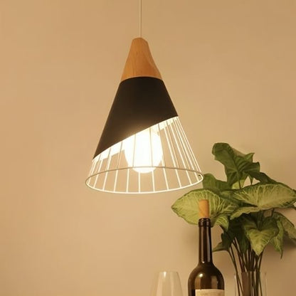 suspension luminaire noire diffuse une lumière chaleureuse près d’une plante.