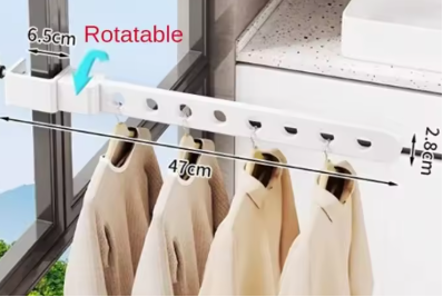 Étendoir à linge mural pivotant blanc pour suspendre plusieurs cintres