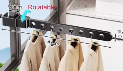 Étendoir à linge mural noir avec support rotatif gain de place